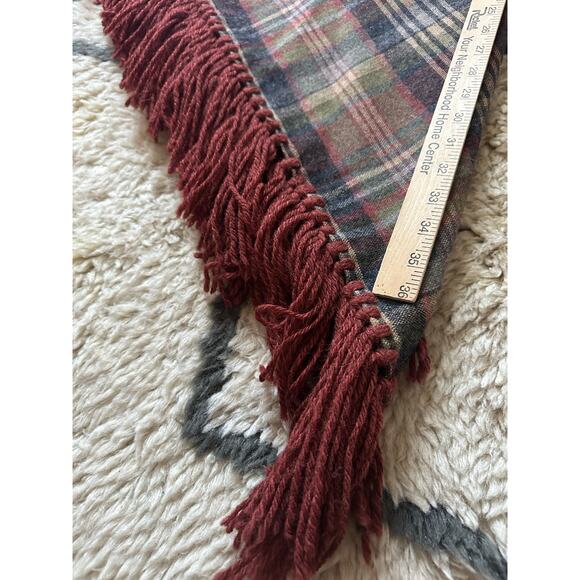 Vintage Plaid Wool Shaw Fringe Triangle brown rust gray olive green 82”x82” - Picture 16 of 16